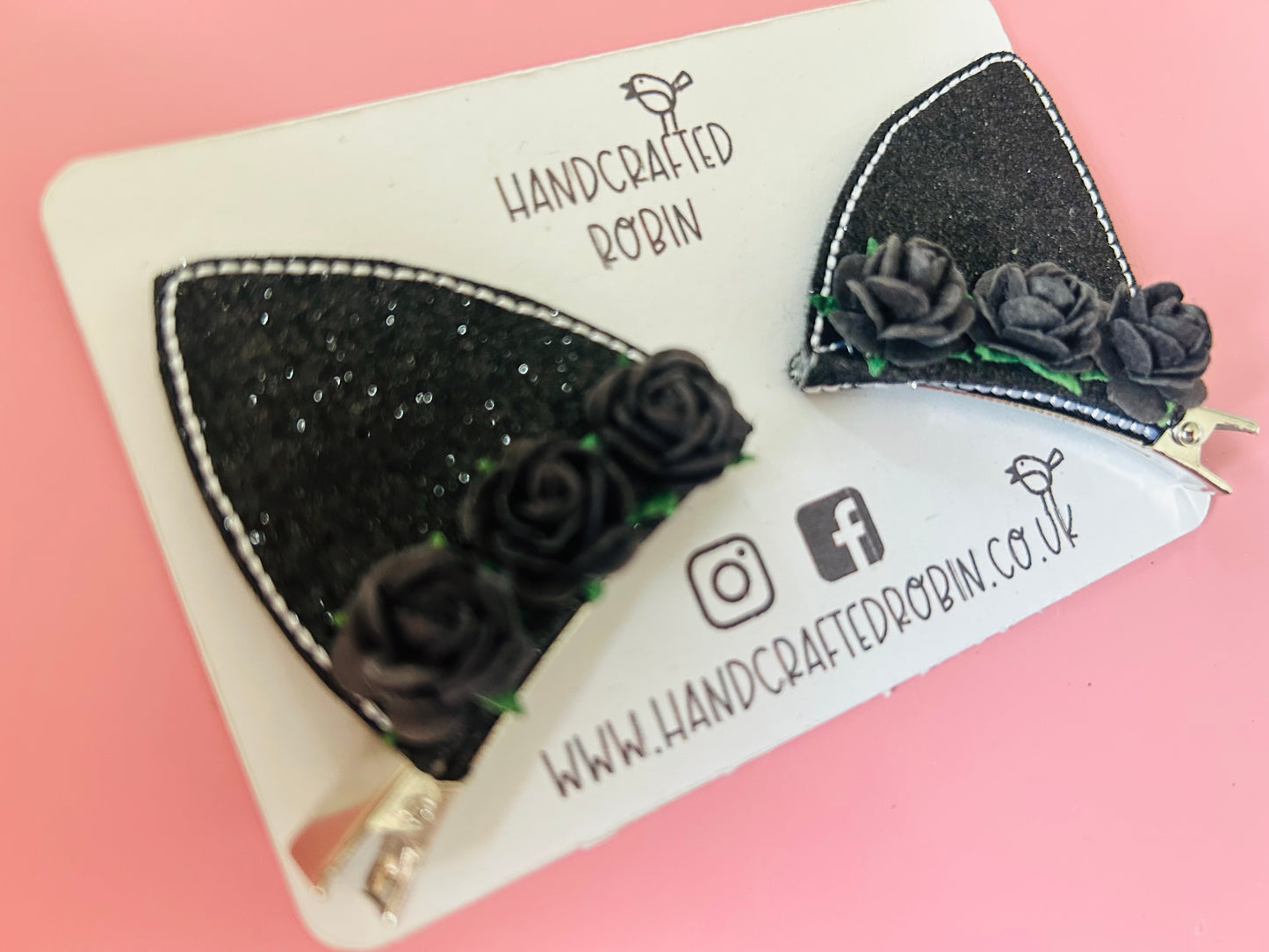 Black Glitter Cat Ear Clips