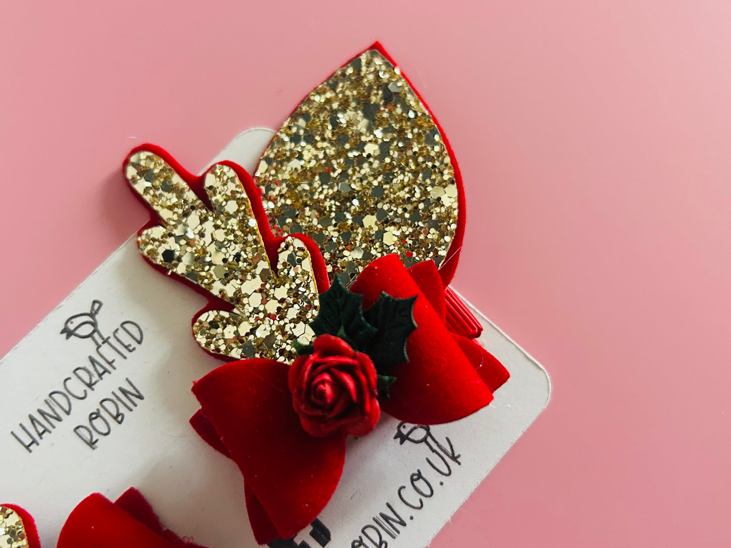 Red Rose Reindeer Clips