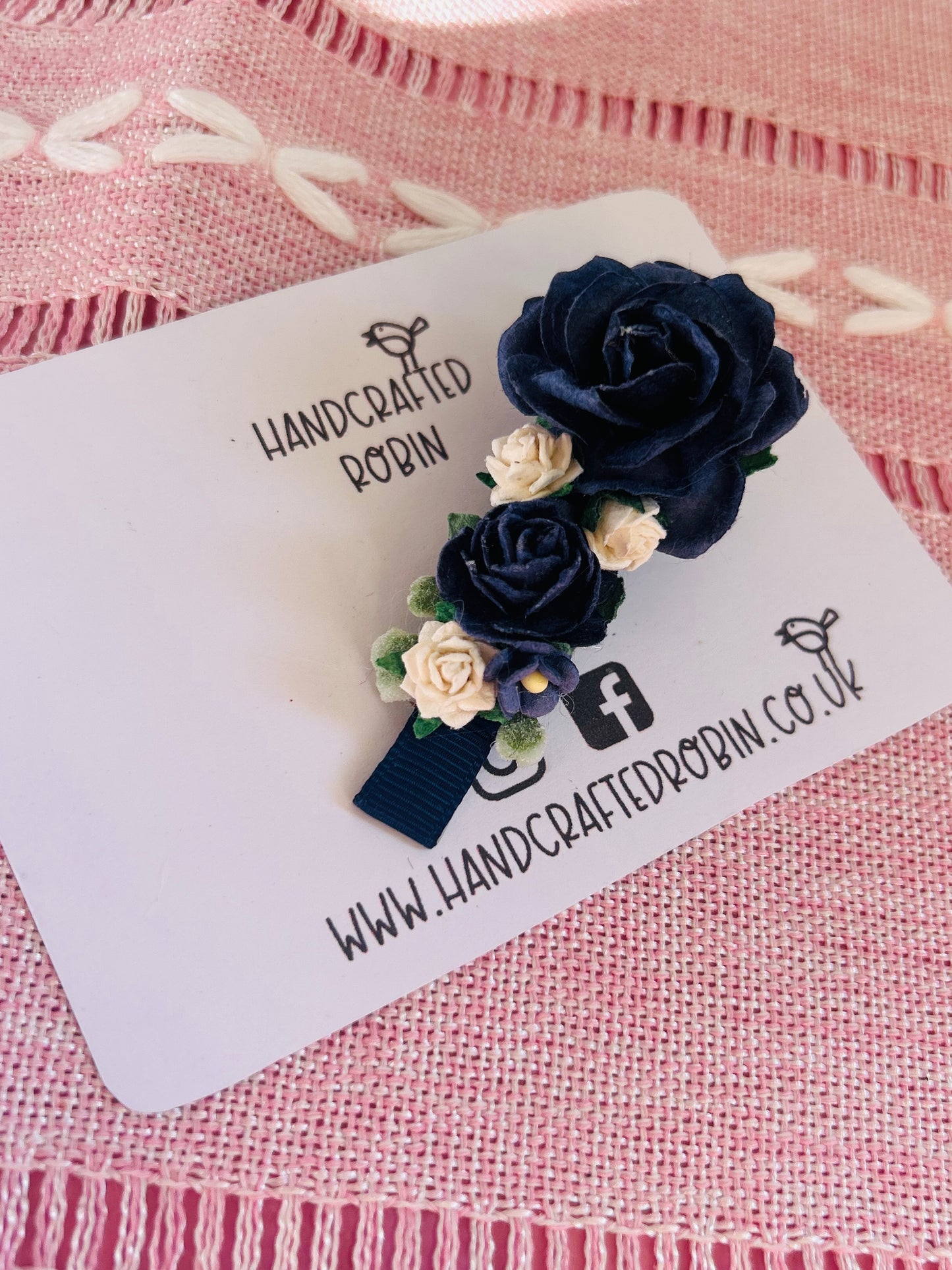 Navy Flower Clips.