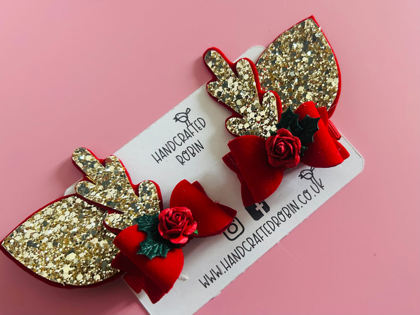 Red Rose Reindeer Clips