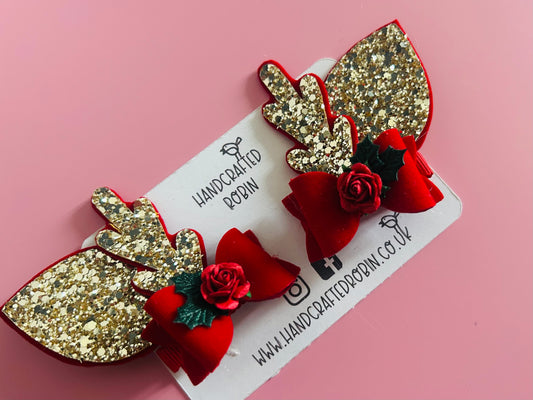 Red Rose Reindeer Clips