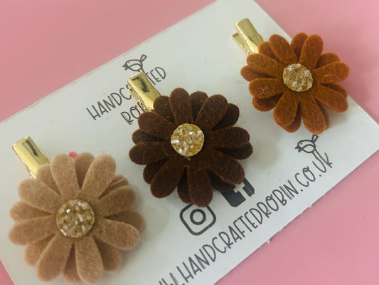 Floral Clip Set - Browns