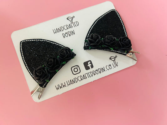 Black Glitter Cat Ear Clips