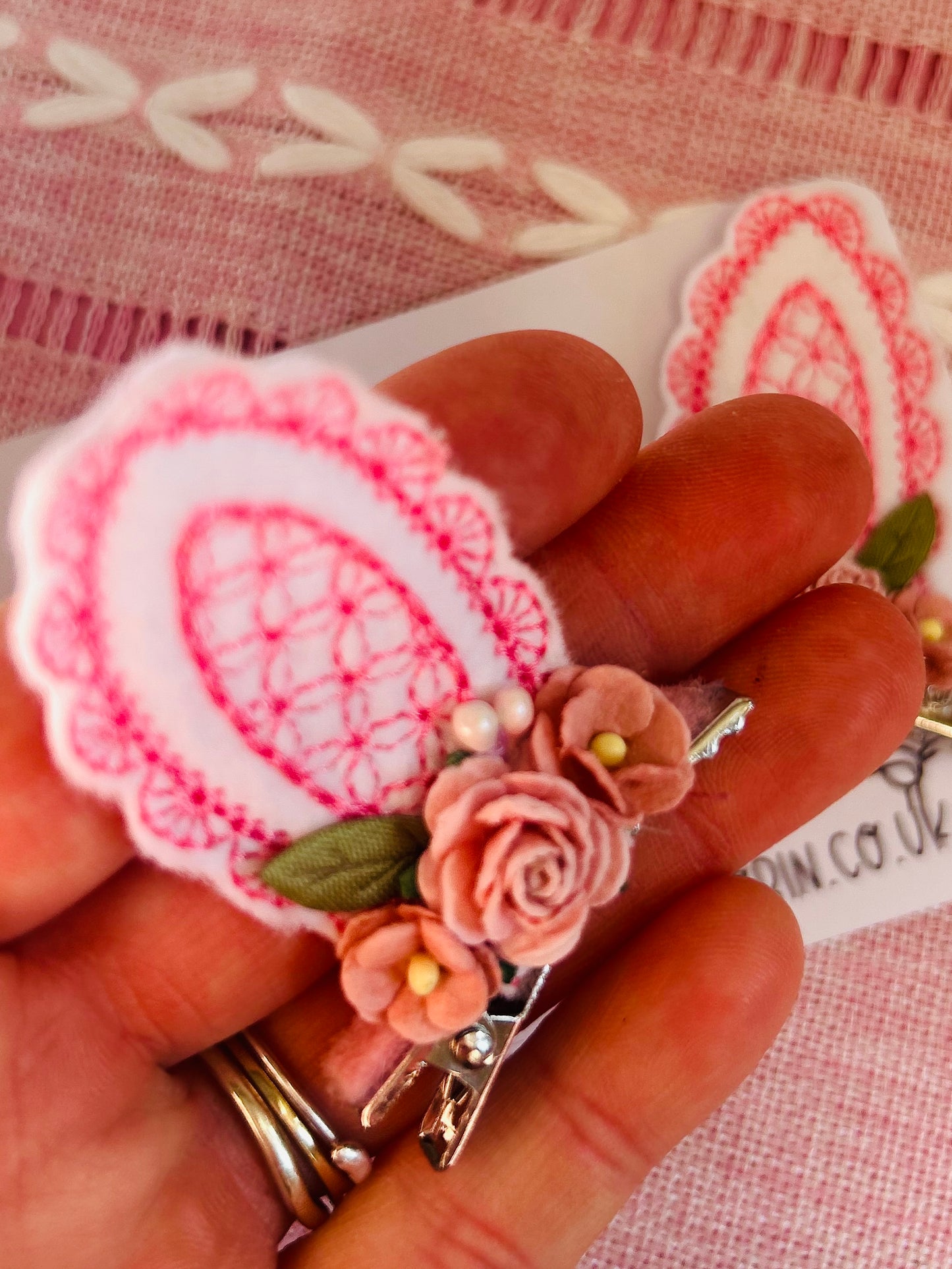 Pink Floral Bunny Clip Set.